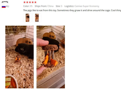 Cute Rabbit Roller Toys Natural Wooden Pine Dumbells Unicycle Bell Chew Toys for Guinea Pigs Rat Small Pet Molars Supplies