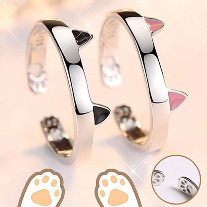 2pcs Y2K Cute Cat Paw Print Ring Women Girls Adjustable Cat Ears Paw Animal Finger Ring Couple Cartoon Little  Gift Jewelry