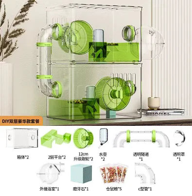 Hamster cage Luxury Grand Villa Transparent acrylic Gold silk Bear Dutch Pig two layer multi-layer combination hamster supplies