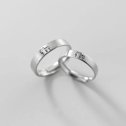 1Pair Couple Rings Cute Kitten Sliver Open Ring For Women Men Adjustable Finger Rings Romantic Lovers Anniversary Jewelry Gift