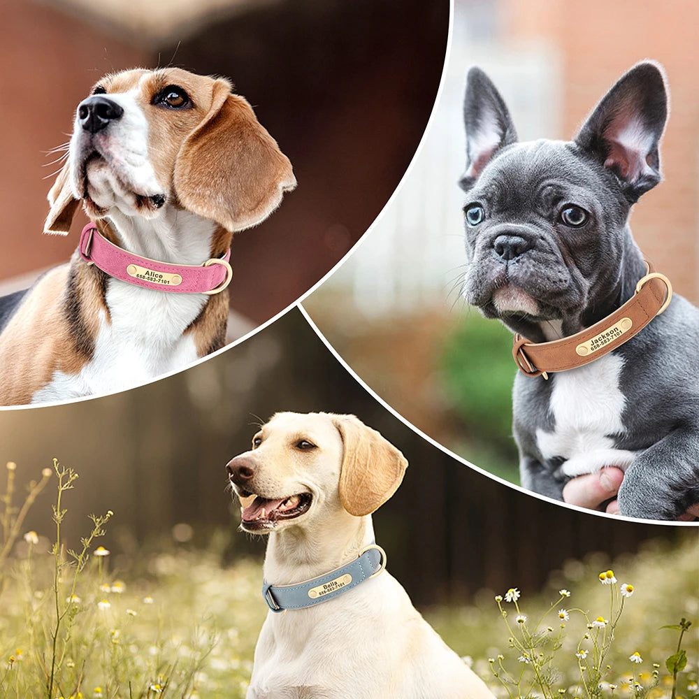 Personalized Dog Collar Custom PU Leather Dog Collars Free Engraved Nameplate Tags For Small Medium Large Dogs Pitbull Labrador - Pets Home Supplies