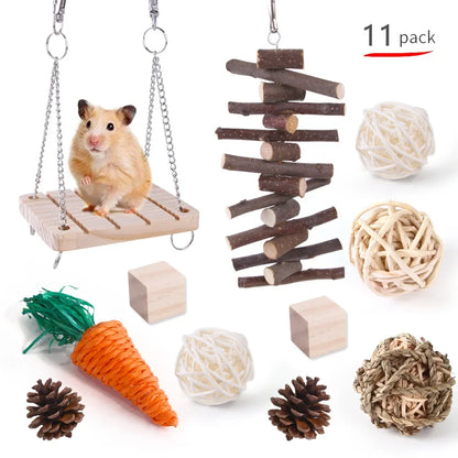 Combination Hamsters Rabbit Rat Toys Hamster Toys Set Pet Rabbit Guinea Pig Parrot Play Molar Wooden Supplies