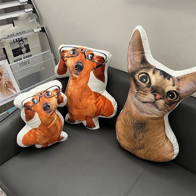 DIY Personalized Photo Custom Pillow 3D-Printed Pet Dog Cat Plush Cushion Stuffed Animal Pillow for Sofa Bed Decor Birthday Gift