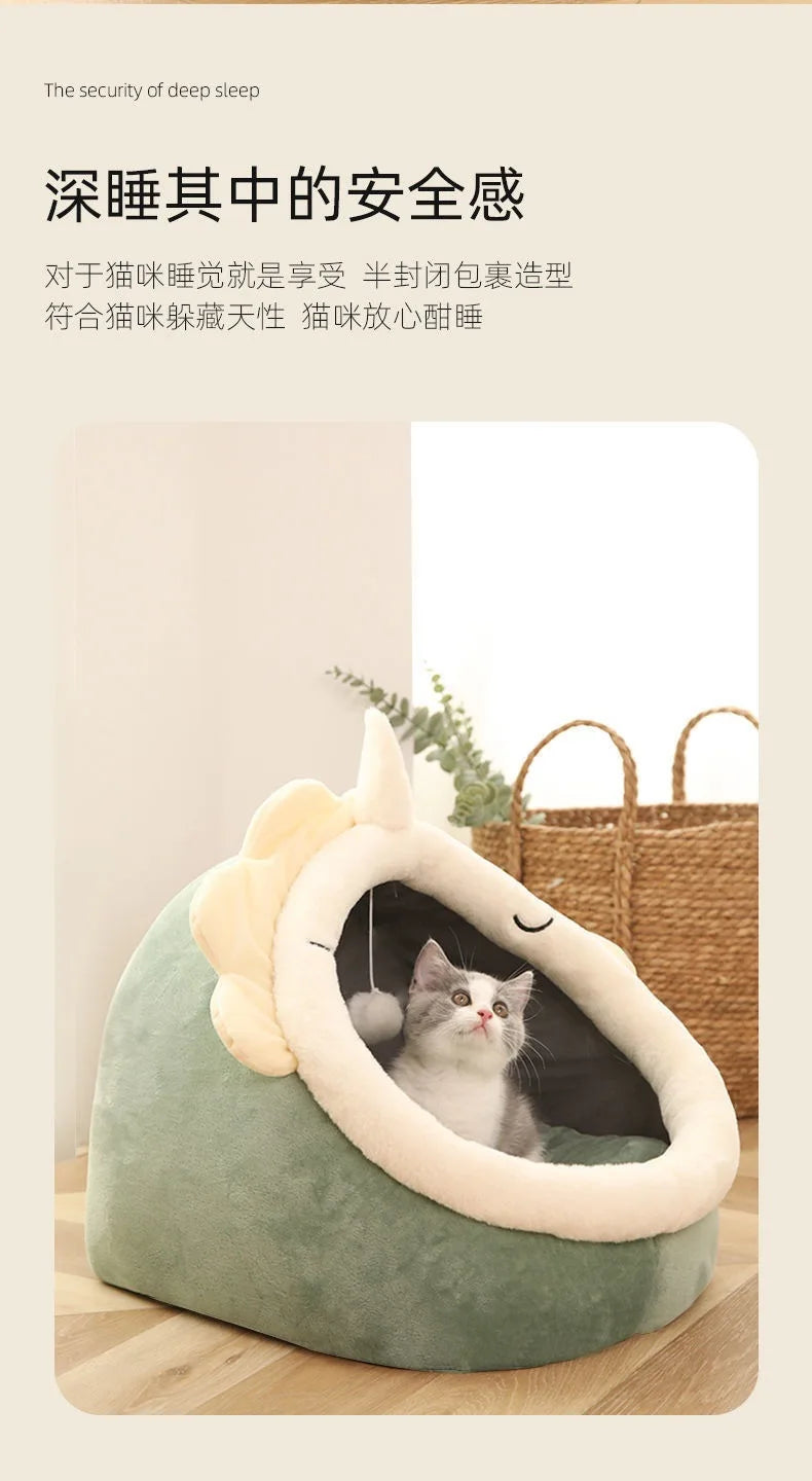 Deep Sleep Cat Bed Cartoon Pet Foldable Removable Washable Pet Sleeping Bed for Small Dog Mat Bag Cave Cats Bed