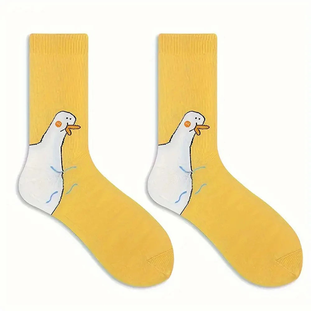 1 Pair petshomesupplies Cartoon Women Socks Fashionable And Versatile Cute Design Funny Goose Breathable Soft Comfortable Women Casual Socks﻿