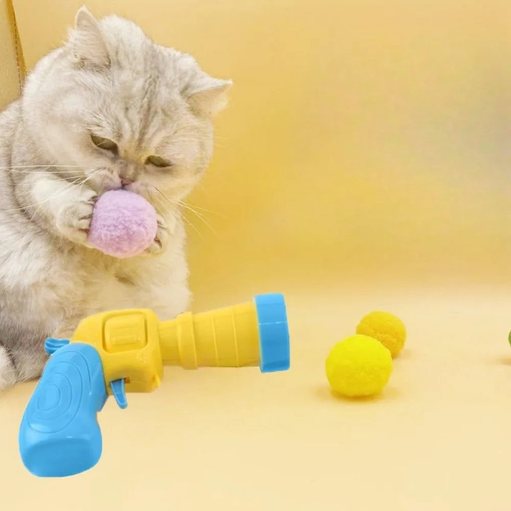 Cat Plush Ball Shooting Gun Cat Self Hi Silent Ball Toy Plush Ball Micro Elastic Static Sticking Plush Ball Pet Accessories