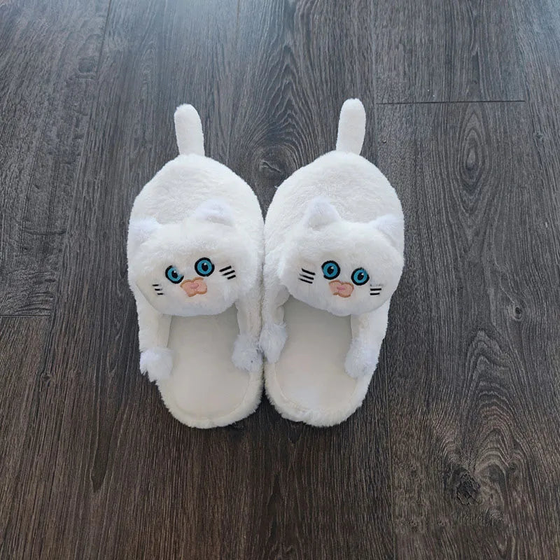 Footsie Cat Slippers Women's Winter Warm Shoes Free Shipping Funny Kitty Animal Slides Woman Fluffy Fur Mules Birthday Gift Toys