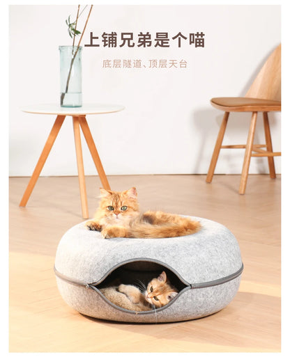 Donut Cat Bed Pet Cat Tunnel Interactive Play Toy Cat House Dual Use Ferrets Rabbit Bed Tunnels Indoor Toys Kitten Training Toy