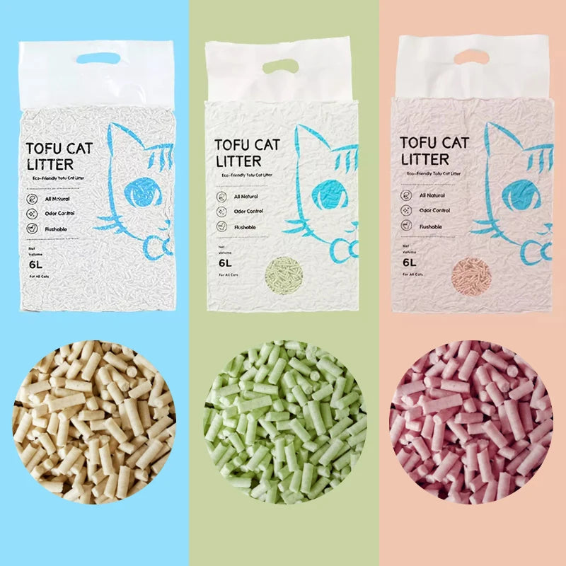 High Quality 100% Natural Dust Free Premium Tofu Cat Litter Sand Natural Carbon Clumping Flushable Bulk 6L Tofu Cat Litter