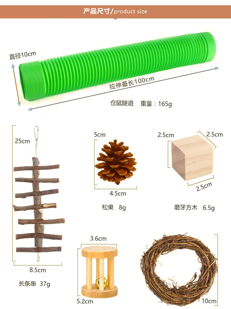 Combination Hamsters Rabbit Rat Toys Hamster Toys Set Pet Rabbit Guinea Pig Parrot Play Molar Wooden Supplies