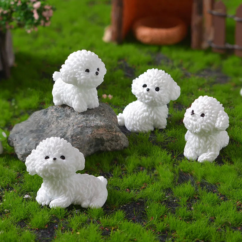 Mini Cute Bichon Frise Dog Figurines Miniature Craft Fairy Garden DIY Kids Bedroom Living Room Car Ornament Home Desk Decoration