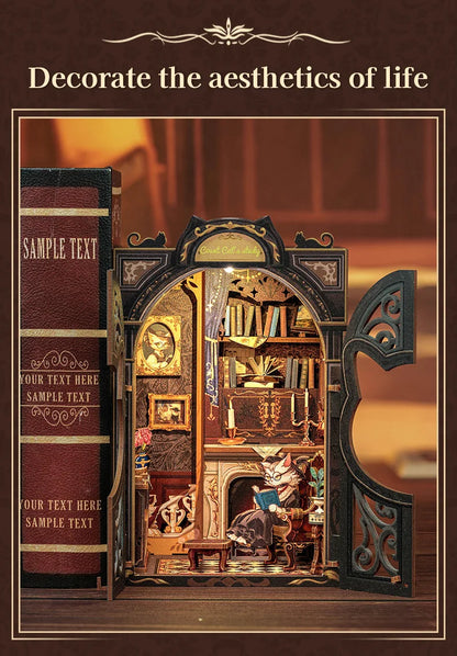 CUTEBEE DIY 書角套件微型玩具屋搭配淺色木質書架外掛復古書角裝飾可作為禮物書店系列