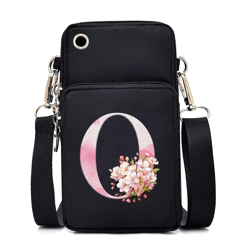 Women‘s Messenger Bag Small Handbag Crossbody Shoulder Wallet for Phone Sakura 26 Alphabet Print Coin Purse Ladies Card Holder