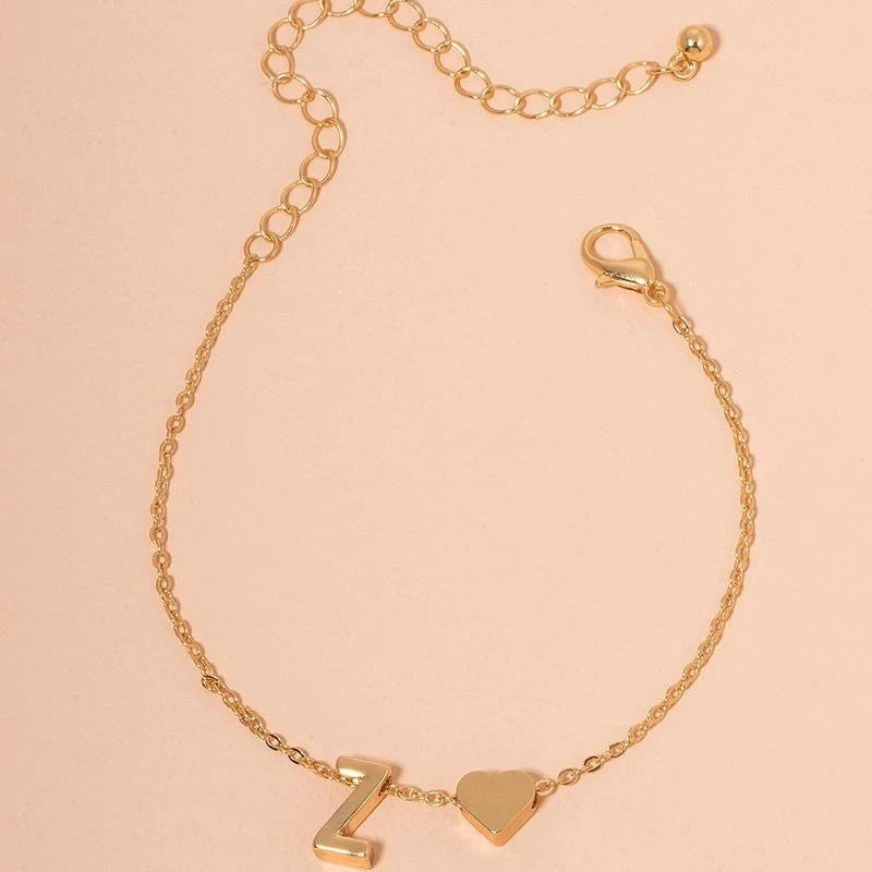 Fashion English Initial Letter Heart Bracelet DIY Personalized Name Bracelets Girls Women Anniversary Jewelry Gifts