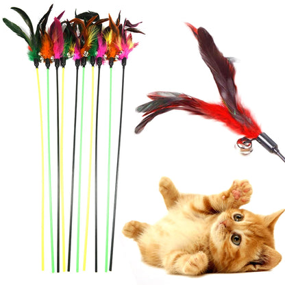 1pc  Hot Sale Cat Toys Random Color Make A Cat Stick Feather Black Coloured Pole Like Birds With Small Bell