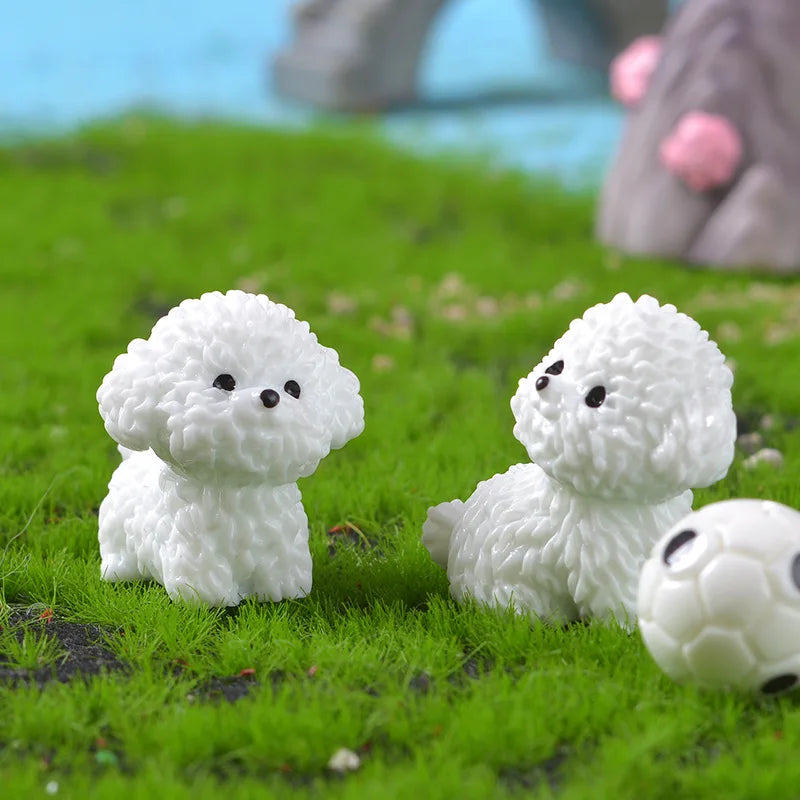 Mini Cute Bichon Frise Dog Figurines Miniature Craft Fairy Garden DIY Kids Bedroom Living Room Car Ornament Home Desk Decoration