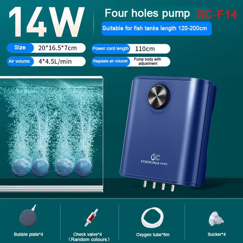 Silent Aquarium Oxygen Air Pump with Check Valve Fish Tank compactor Oxygenator Aquarium Air Compressor Aerator 220v 3w-14w