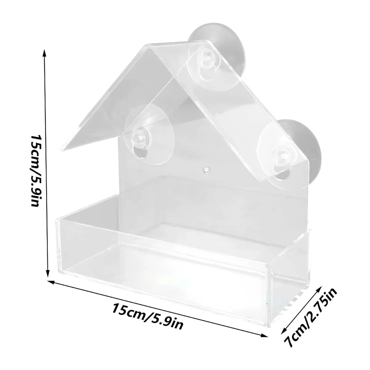 Window Bird Feeder Transparent Removable Outdoor Suction Cups Sliding Feed Tray House Shape Waterproof Squirrel Food Container