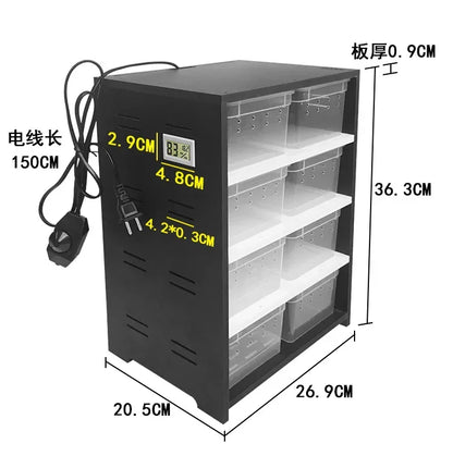 Pet Reptiles Acrylic Feeding Box 4 Layers Breeding Tank Insect Spider Turtle Cage with Heating Pad and Thermometer for Amphibian