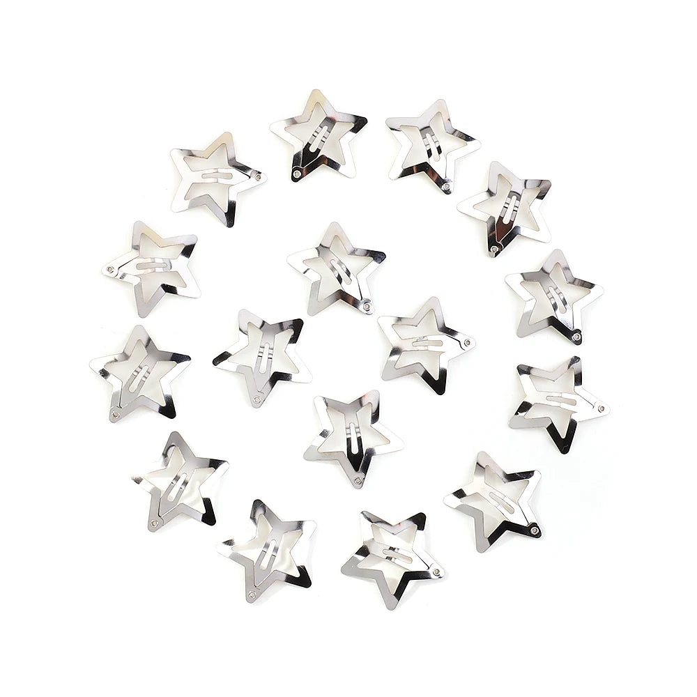 Petshomesupplies 10/100Pcs Silver Star Hair Clips for Girls Filigree Star Metal Snap Clip Hairpins Barrettes Hair jewelry Nickle Free Lead Free