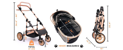 Folding 4 Wheels Dog Trolley Pet Jogger for Small Medium Dogs Travel