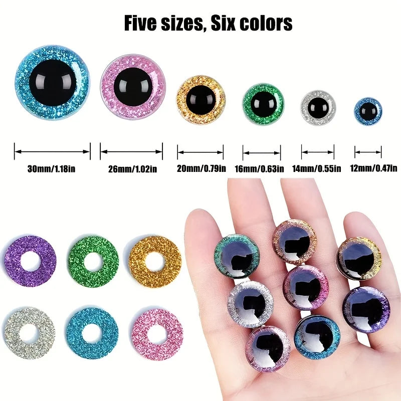 Sparkling Safety Eyes, 14-30mm Plastic Eyes for Stuffed Animal Toy Puppets, Woven Eyes for DIY Crafts