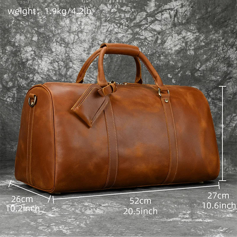 Luufan Genuine Leather Men's Travel Bag With Shoe Pocket Retro Crazy Horse Leather Big Capacity Luggag Bag Business Trip Handbag