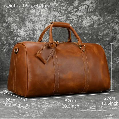 Luufan Genuine Leather Men's Travel Bag With Shoe Pocket Retro Crazy Horse Leather Big Capacity Luggag Bag Business Trip Handbag