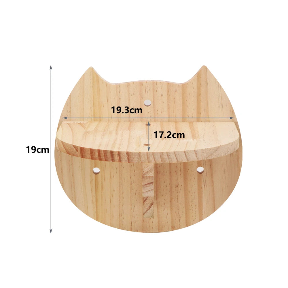 1 Piece Cat Wall Mounted Shelf Furniture Wooden Cat Bed and Scratcher Post with Climbing Ladder Steps for Kitten Play and Rest