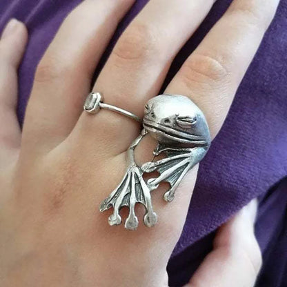 Cute Fortune Cat Shape Opening Rings For Women Silver Color Vintage Frog Toad Animal Delicate Finger Ring Girl Fashion Jewelry