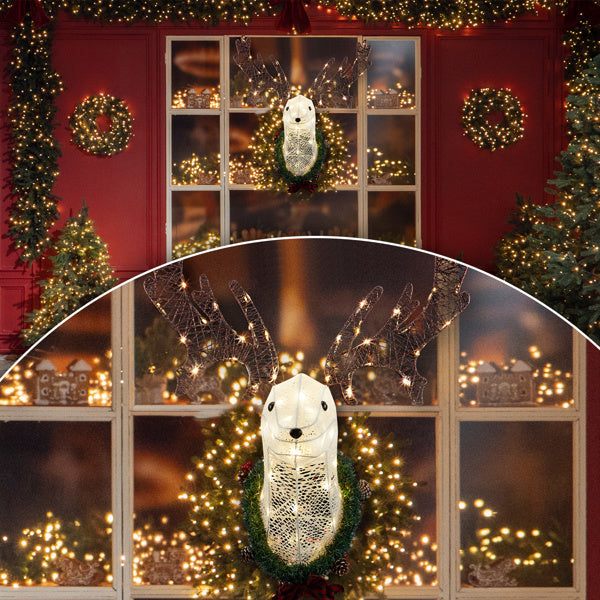 Deer Head Flower Wreath Wall Mounted Warm White Light