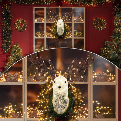 Deer Head Flower Wreath Wall Mounted Warm White Light