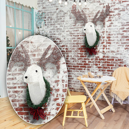 Deer Head Flower Wreath Wall Mounted Warm White Light