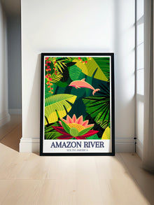 Amazon River Art - Victoria Regia water lily and Amazon river dolphin Home Decor - Brazil Living Room Decor