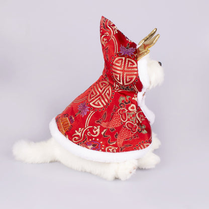 新年のペット服 犬猫用 ブロケード サテン サテン マント