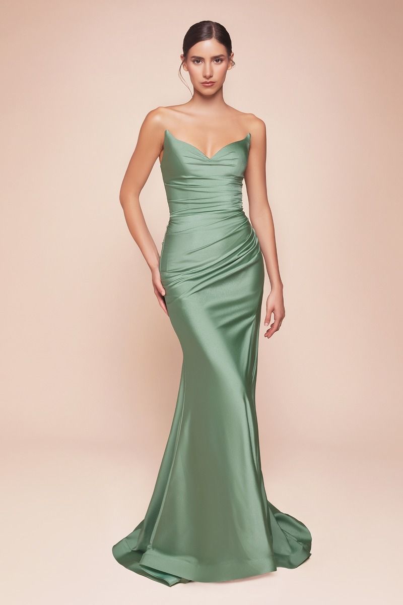 STRAPLESS STRETCH SATIN FITTED GOWN CDCD791
