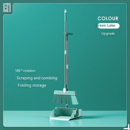 Standing Broom With Comb Teeth Dustpan Set