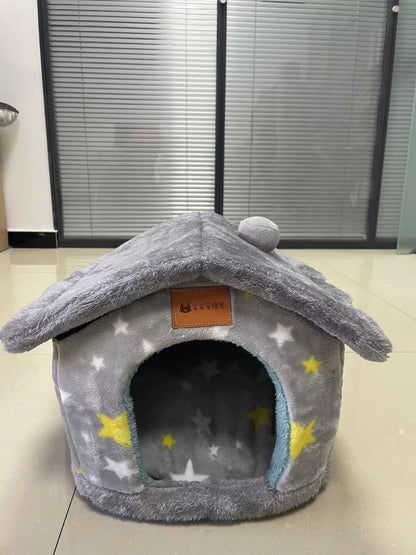 可折疊狗屋寵物貓床冬季狗狗別墅睡眠狗窩可拆卸窩溫暖封閉式洞穴沙發寵物用品