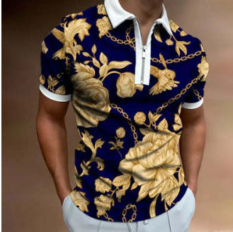 メンズ ポロシャツ ストライププリント 半袖 Tシャツ ラペルシャツ