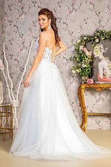 3 d butterfly sheer corset bodice a line mesh long dress GLGL3265