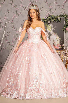 Detachable Ribbons Jewel Mesh Ball Gown w/ Side Mesh Long Drapes GLGL3465