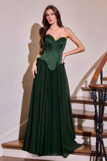 Strapless Evening Lightweight Chiffon Gown w/ Corset Bodice & Matching Flowing Scarf CDJ891