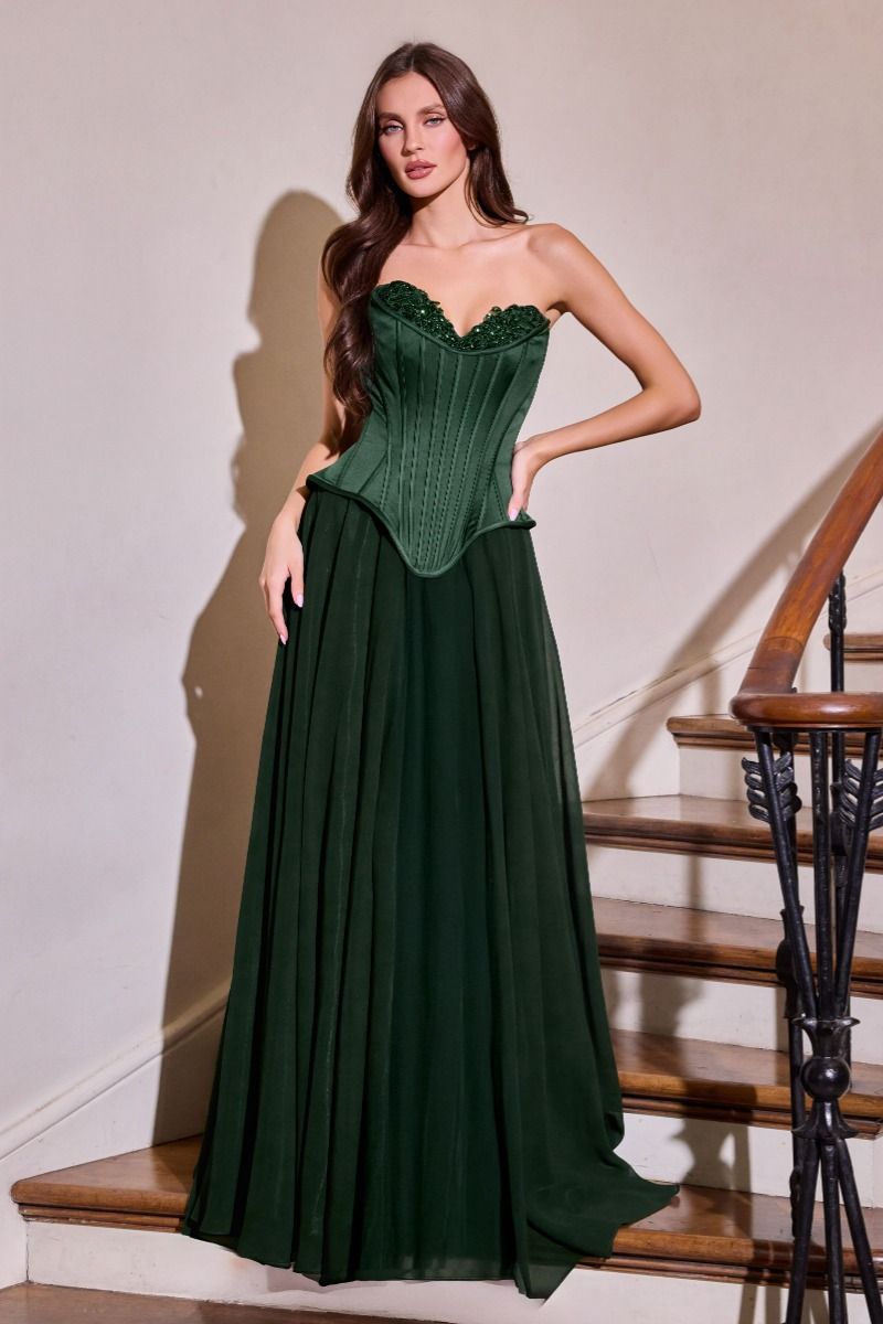 Strapless Evening Lightweight Chiffon Gown w/ Corset Bodice & Matching Flowing Scarf CDJ891